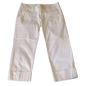 Plugg White Thin Corduroy Cuffed Cropped Pant 9 Pink Logo Preppy Y2K Coquette
